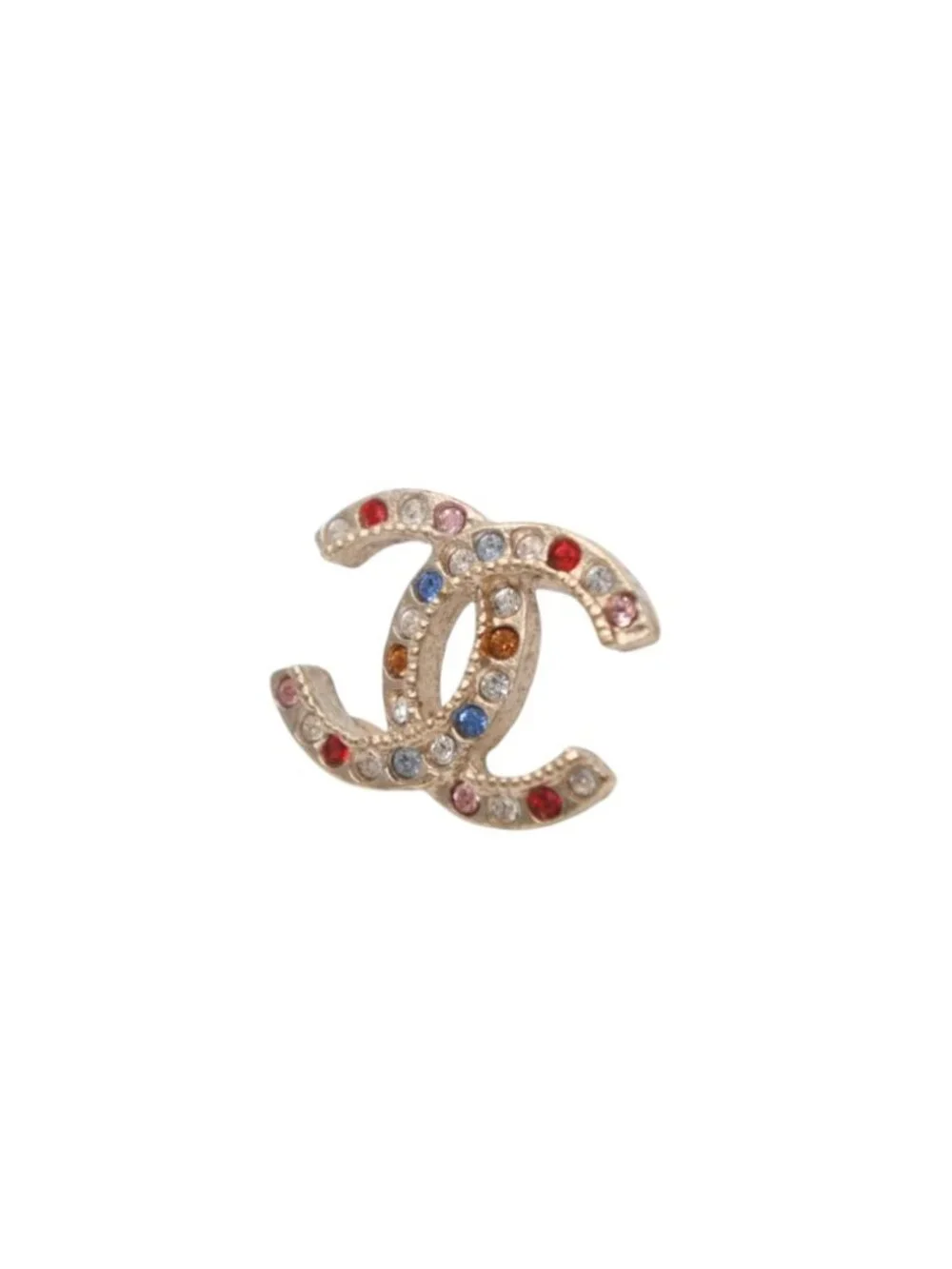 Chanel Earrings CC Logo Rhinestone Red Gold